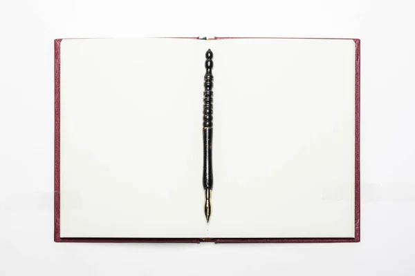 Вступна Ручка Фонтану Книгою Білому Тлі — стокове фото