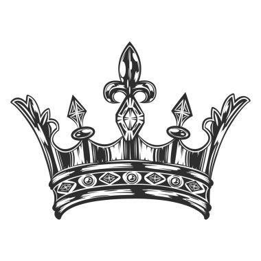Vintage royal crown şablon izole tek renkli stil vektör çizim
