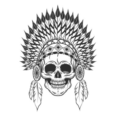 Geçiş yumuşatma ile Hint şapkalar kafatasında. Vektör çizim tek renkli tarzı