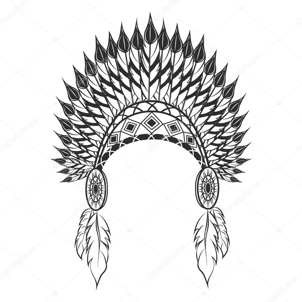 American indian hat. Wild West theme. Monochrome style. Isolated on white