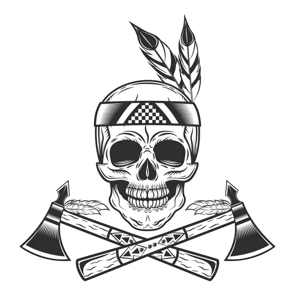 Cráneo Tribu India Americana Con Logo Tomahawk Ilustración Vectorial Estilo — Archivo Imágenes Vectoriales