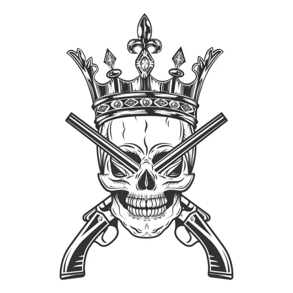 Crâne Prince Vintage Couronne Avec Deux Fusil Croisé Travers Les — Image vectorielle
