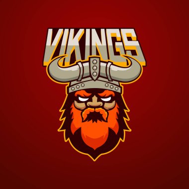 Modern profesyonel logo spor takımı için. Viking maskotu. Vikingler, karanlık bir arka plan vektör sembolü.