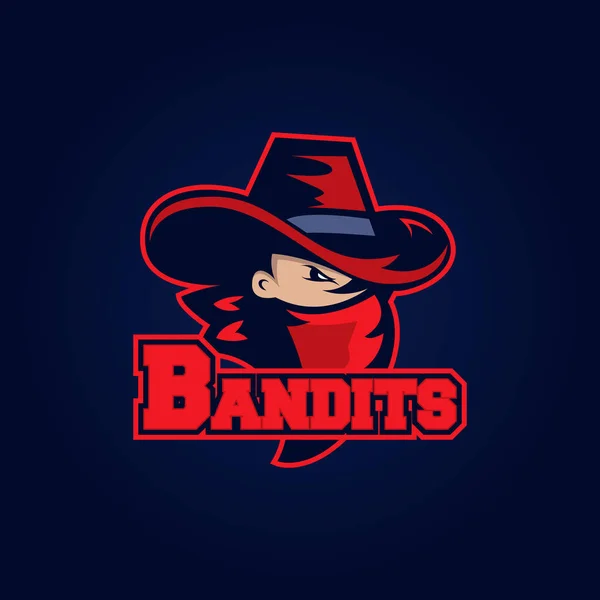 Logo profesional moderno para el equipo deportivo. La mascota del bandido. Bandidos, símbolo vectorial sobre un fondo oscuro . — Vector de stock