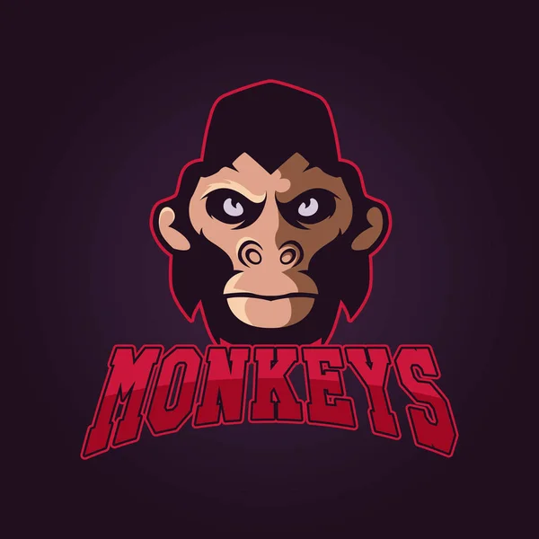 Logo profesional moderno para el equipo deportivo. La mascota del mono. Monos, símbolo vectorial sobre un fondo oscuro . — Vector de stock