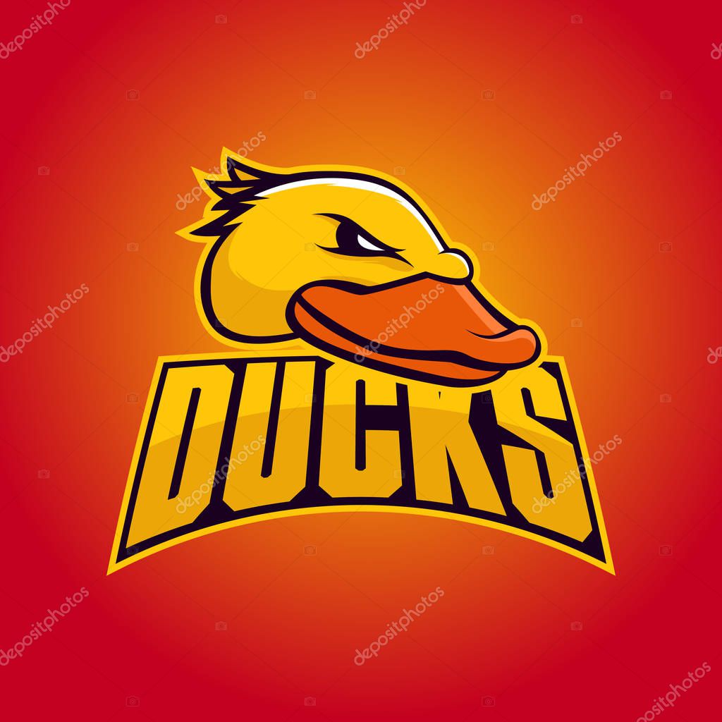 Modern professional logo for sport team. Duck mascot. Ducks, vector symbol on a dark background
