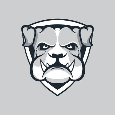 Modern profesyonel logo spor takımı için. Bulldog maskotu. Buldozer, karanlık bir arka plan vektör sembolü.