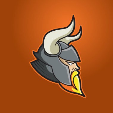 Modern profesyonel logo spor takımı için. Viking maskotu. Vikingler, karanlık bir arka plan vektör sembolü.