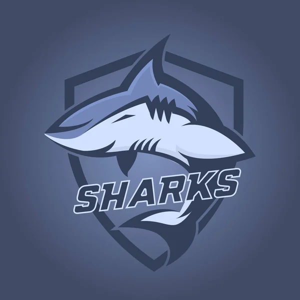 Modern profesyonel logo spor takımı için. Köpekbalığı maskotu. Köpekbalıkları, karanlık bir arka plan vektör sembolü. — Stok Vektör