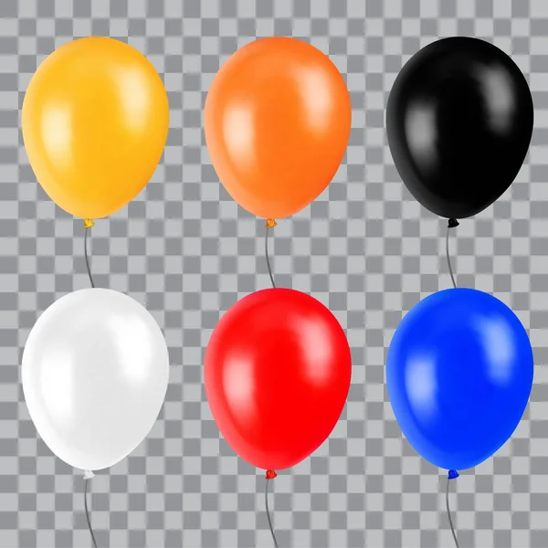 Geel, oranje, zwart, wit, rood en blauw realistische ballon. Decoratie-Element voor partij of feesten. — Stockvector