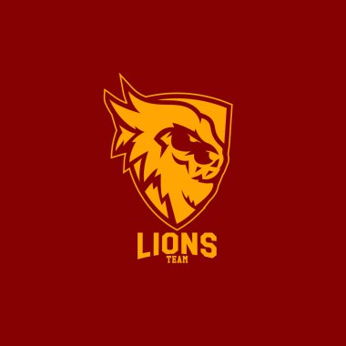 Modern profesyonel logo spor takımı için. Aslan maskotu. Aslanlar vektör sembolü koyu arka plan.