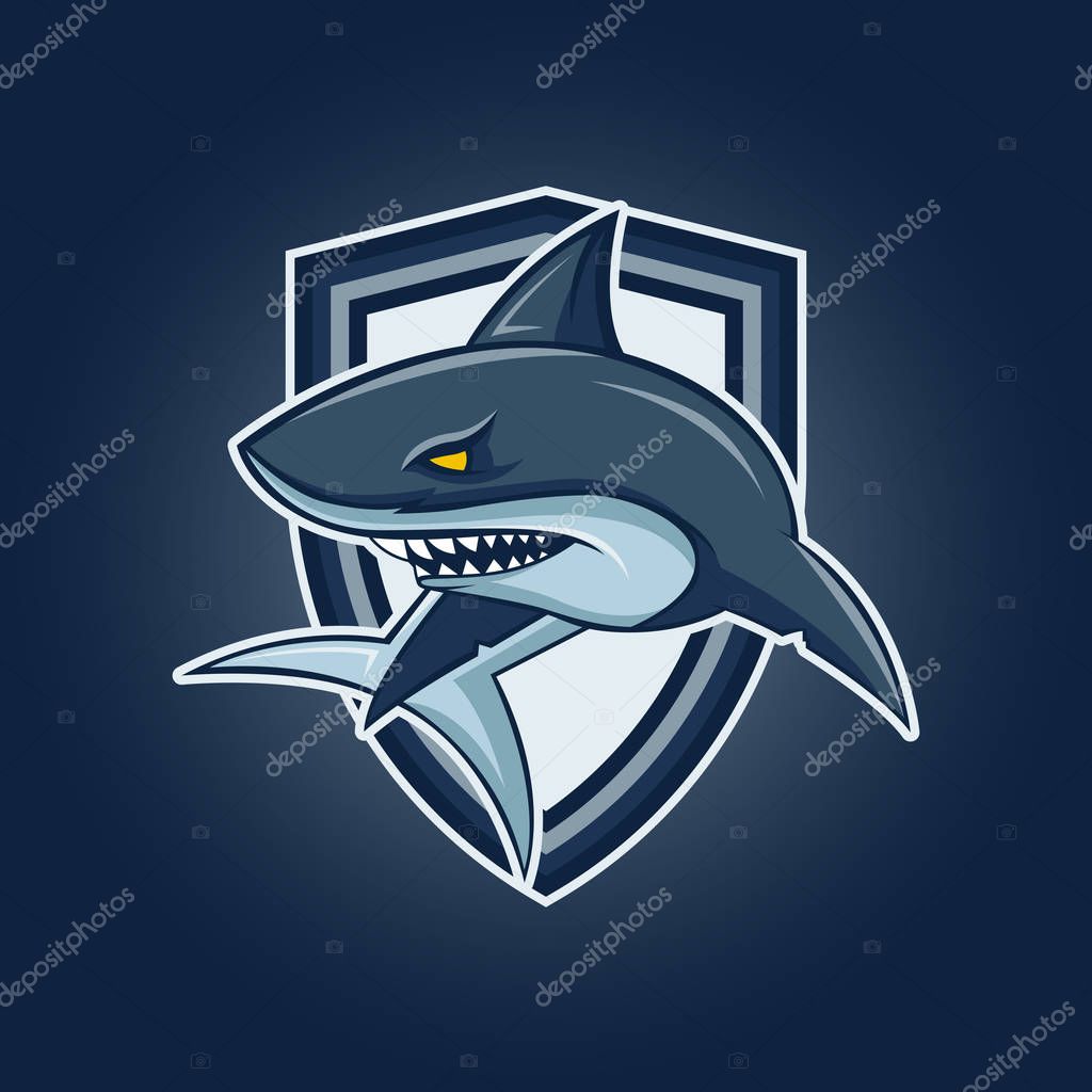 Modern professional logo for sport team. Shark mascot. Sharks, vector symbol on a dark background