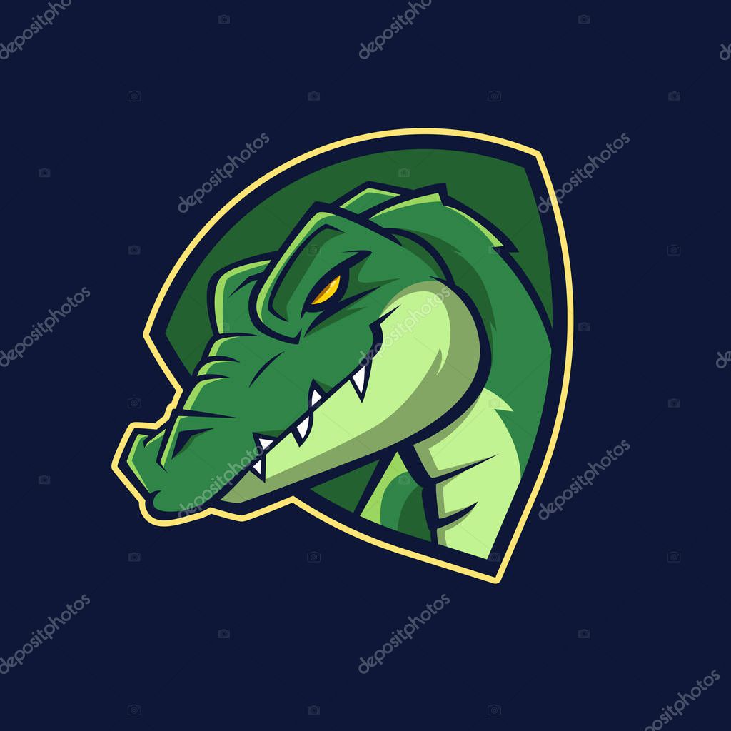 Modern professional logo for sport team. Alligator mascot. Crocodile, vector symbol on a dark background