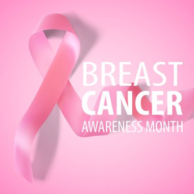 Gerçekçi pembe kurdele. Meme kanseri bilinçlendirme sembolü pembe bir arka plan. Vektör çizim