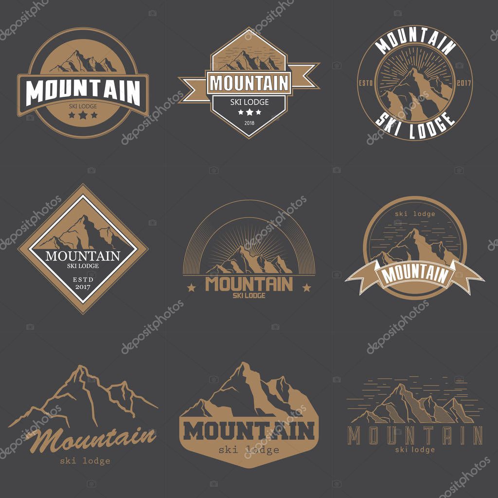 Set of different vintage mountains logo emblem vector illustration. Mountains and travel icon for tourism organizations