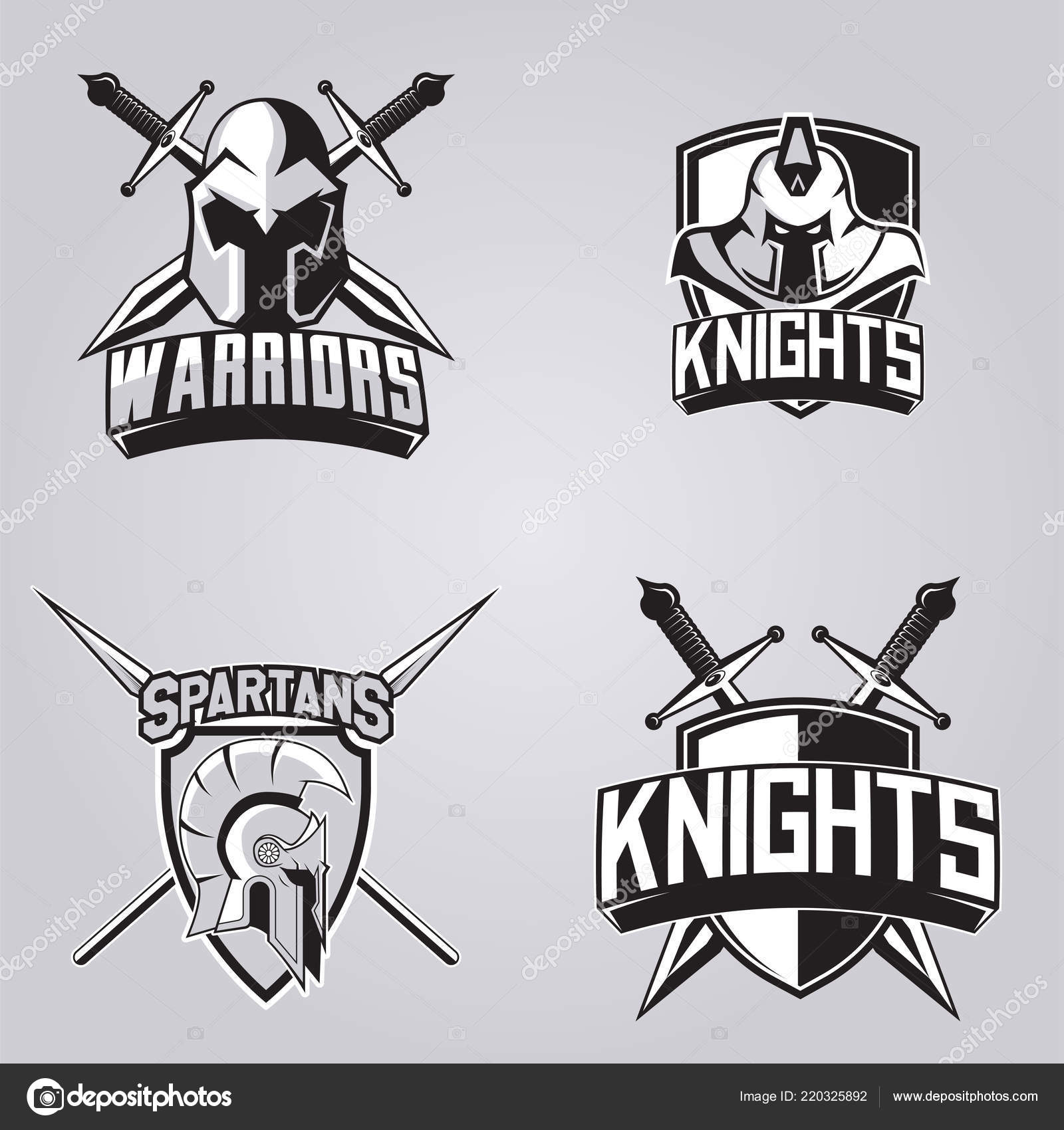 Set Of Modern Professional Logo For Sport Team Warriors Knights And Spartans Mascot Vector Symbol On A Dark Background Stock Vector C Mightyrabittcrew
