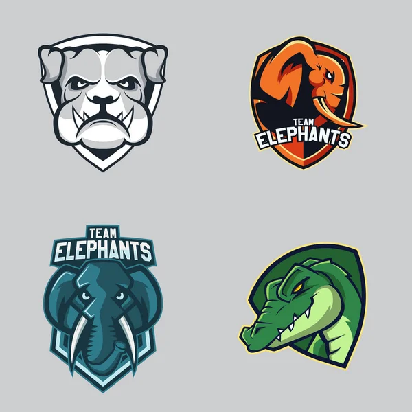 Modern profesyonel logo spor takımı için kümesi. Bulldogs filler timsahlar maskot vektör sembolü koyu arka plan