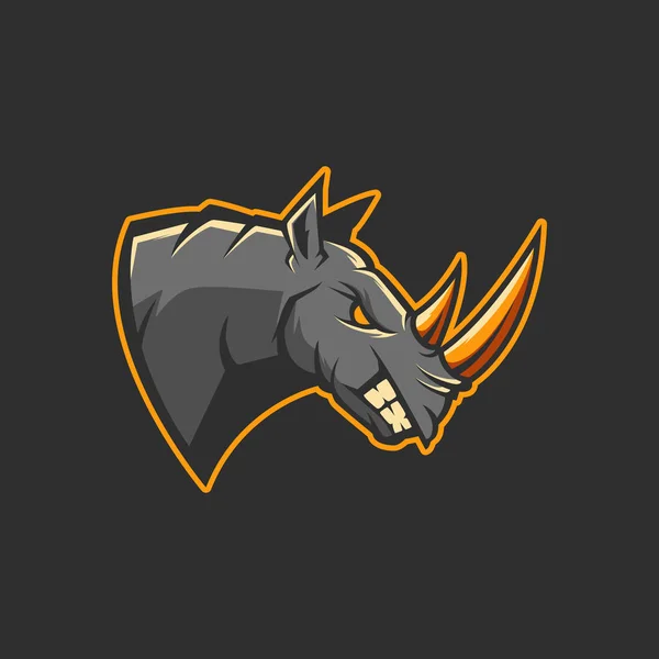 Logo profesional moderno para el equipo deportivo. La mascota enojada del rinoceronte. Símbolo vectorial Rhinos aislado sobre un fondo oscuro . — Vector de stock