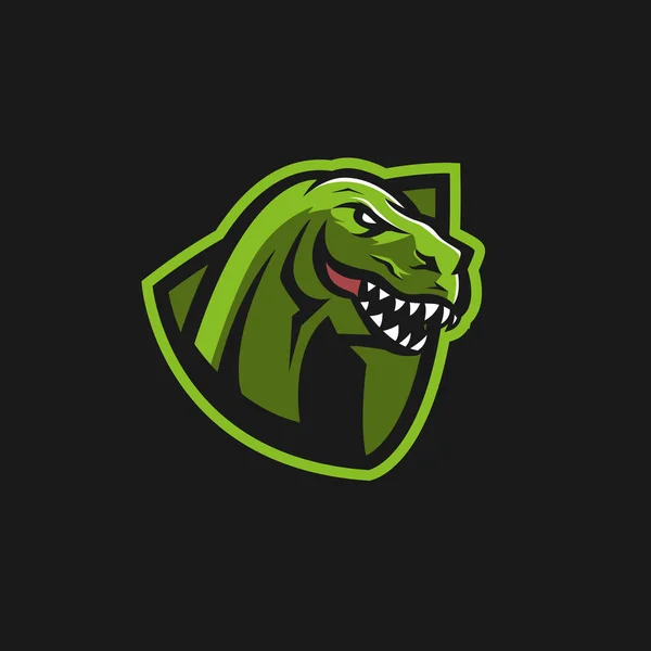 Logo profesional moderno para el equipo deportivo. La mascota de T-rex. Símbolo vectorial de dinosaurios sobre un fondo oscuro . Ilustraciones De Stock Sin Royalties Gratis