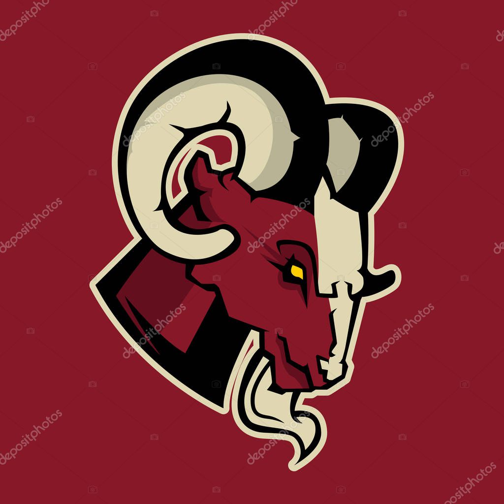 Modern professional logo for sport team. Ram mascot. Rams, vector symbol on a dark background