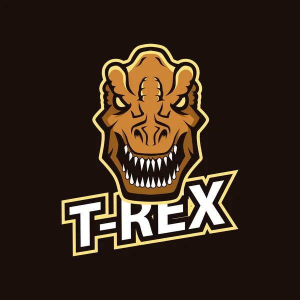 Logo profesional moderno para el equipo deportivo. La mascota de T-rex. Símbolo vectorial de dinosaurios sobre un fondo oscuro . — Vector de stock