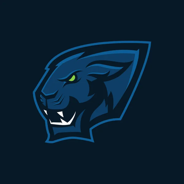 Nowoczesne, profesjonalne logo sport Team. Maskotka Panther. Panthers, symbol wektor na ciemnym tle. — Wektor stockowy