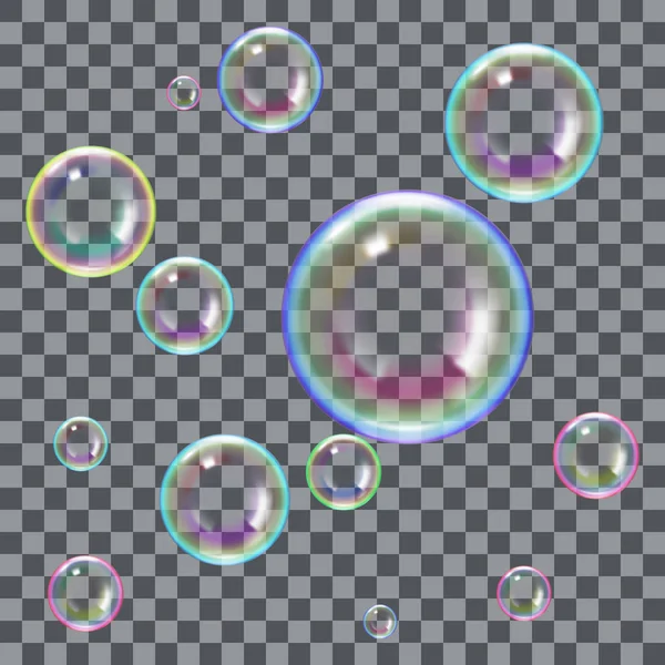 Illustration vectorielle de bulles de savon sur fond transparent . — Image vectorielle