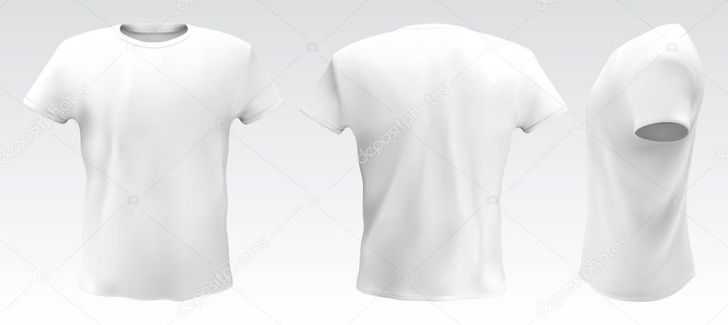 Vector illustration of white men T-shirt isolated on a light background.