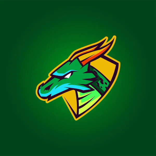スポーツチームのための現代的なプロのロゴ。ドラゴンマスコット。ドラゴン、暗い背景にベクトル記号. — ストックベクタ