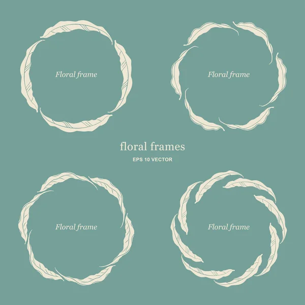 Set of decorative floral frames with leaves silhouettes. — Stock Vector