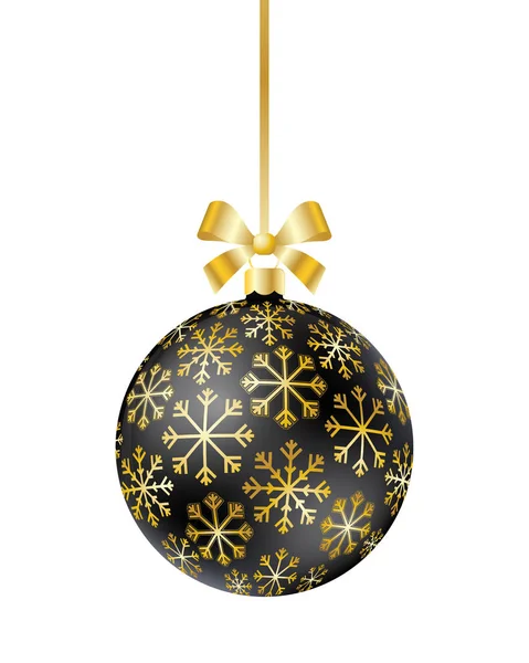 Μαύρη Χριστουγεννιάτικη μπάλα με κορδέλα και φιόγκο — Διανυσματικό Αρχείο