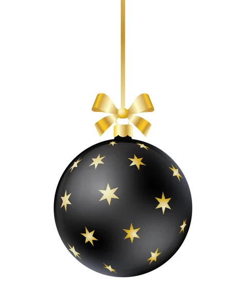 Palla di Natale nera con nastro e fiocco — Vettoriale Stock
