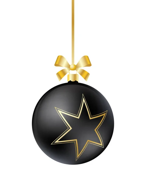 Black Christmas ball with ribbon and bow — Stock Vector