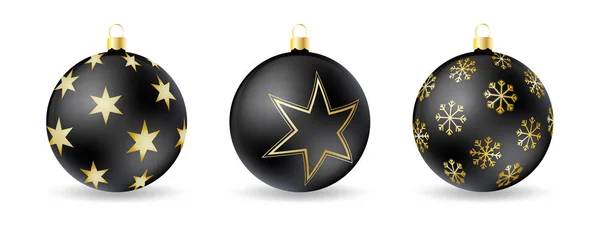 Set of Black Christmas balls with winter ornament — Stock Vector