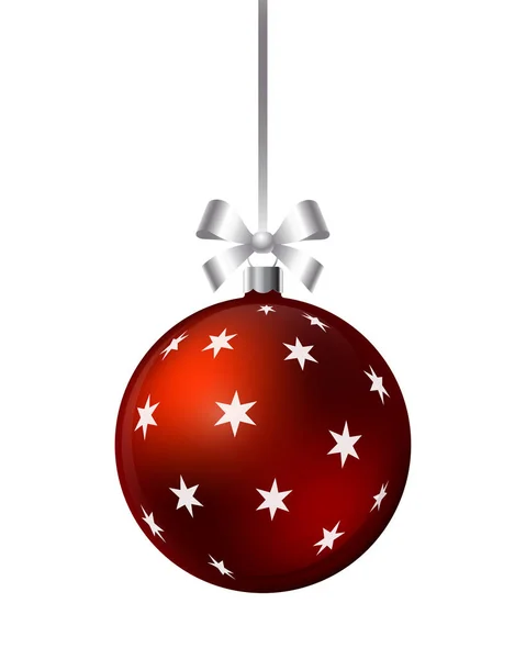 Διακοσμητική μπάλα Χριστουγεννιάτικη με κορδέλα και φιόγκο — Διανυσματικό Αρχείο