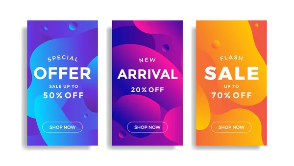 Set of sale banners with fluid gradient shapes — Stock Vector