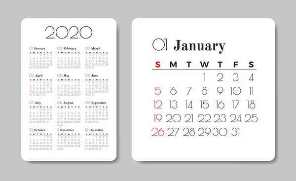 Calendario 2020. plantilla de diseño vectorial . — Vector de stock