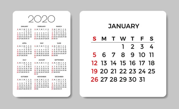 Calendario 2020. plantilla de diseño vectorial . — Vector de stock