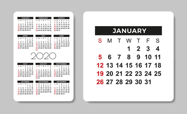 Calendario 2020. plantilla de diseño vectorial . — Vector de stock