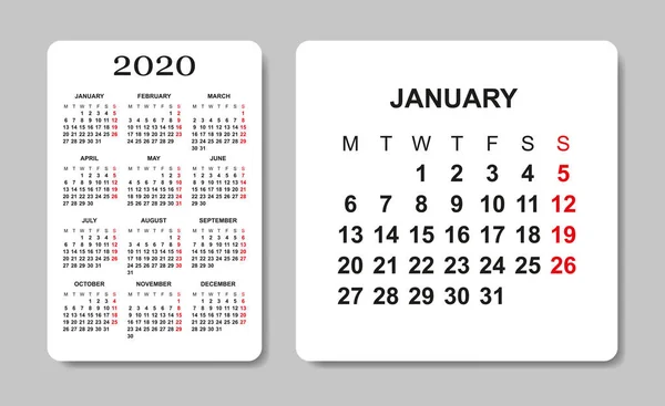Calendario 2020. plantilla de diseño vectorial . — Vector de stock