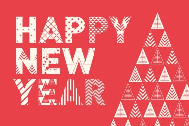 Geometrik Noel ağacı olan kış tatili kartı