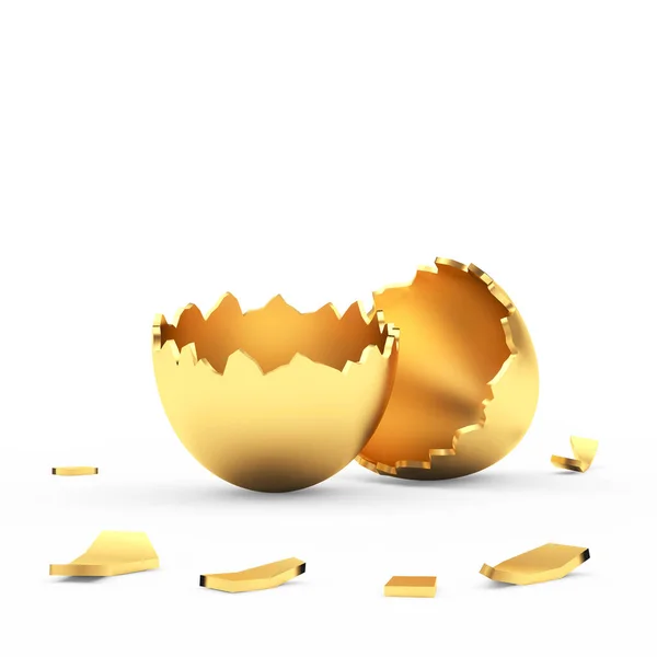 Σπασμένο Άδειο Χρυσό Πασχαλινό Αυγό Απομονωμένο Λευκό Φόντο Απεικόνιση — Φωτογραφία Αρχείου