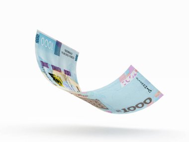 Ukrayna ulusal para birimi. Düşen banknot beyaz arka planda izole edilmiş 1000 bin Hryvnia. 3B illüstrasyon
