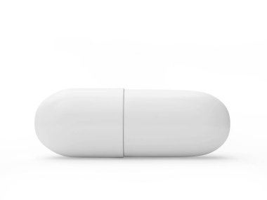 Beyaz, temiz tıbbi kapsül beyaz arka planda izole edilmiş. 3B illüstrasyon