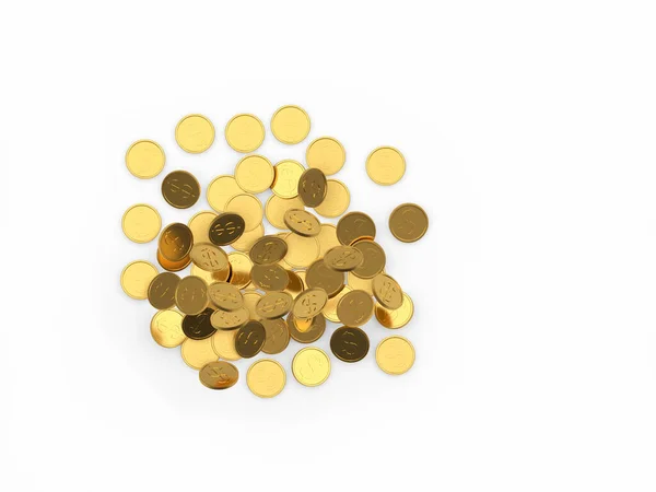 Pile Golden Dollar Coins Falling Isolated White Top View Illustration — Stock Photo, Image