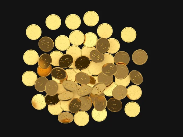 Siyaha Izole Edilmiş Altın Para Yığını Yukarıdan Bak Illüstrasyon — Stok fotoğraf
