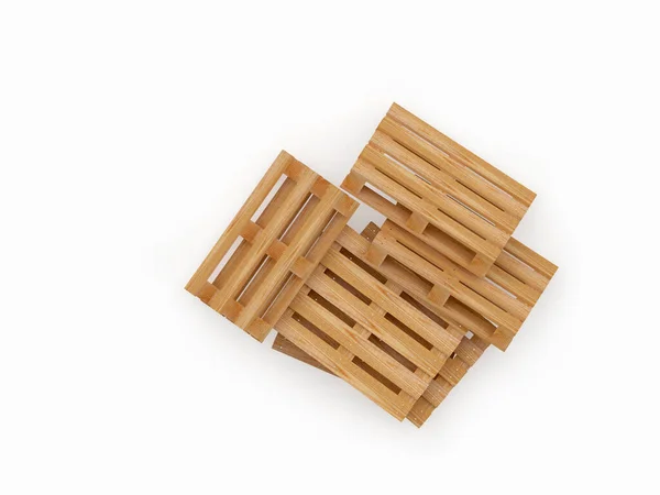 Pile Empty Wooden Pallets Isolated White Background Top View Illustration — Stock Photo, Image