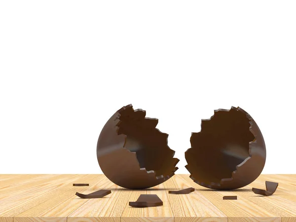 Œuf Pâques Chocolat Vide Cassé Sur Une Table Bois Avec — Photo