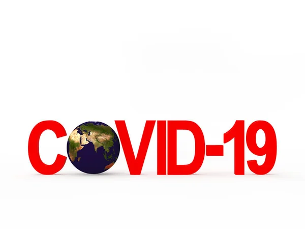 Covid Röd Ikon Coronovirus Och Planet Jorden Isolerad Vit Bakgrund — Stockfoto