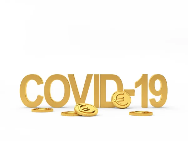 Covid Símbolo Coronavírus Moedas Ouro Caindo Com Sinal Euro Fundo — Fotografia de Stock